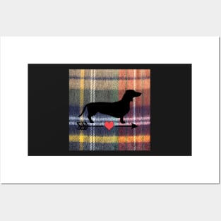 Dachshund Wiener Dog Cute Gift Graphic Art Design, Weenie with Heart Arrow on Plaid Graphic Posters and Art